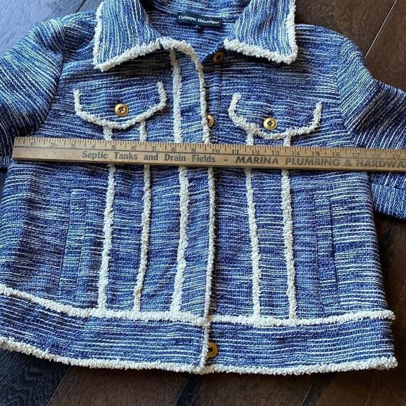 Catherine Malindrino tweed blazer jacket women’s size medium navy blue cream but - Picture 13 of 13